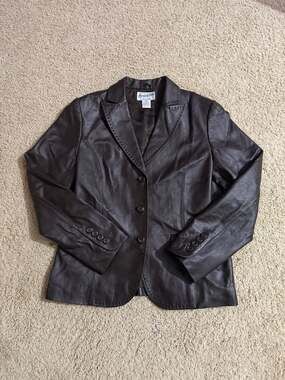 Pendleton Vintage Women's Brown Genuine Leather 3-Button Blazer Jacket Size 6